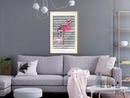 Poster - Flamingo on Striped Background  - goud passepartout