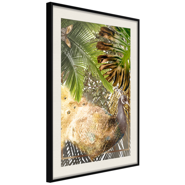Poster - Fairy-Tale Peacock in the Jungle  - zwart passepartout