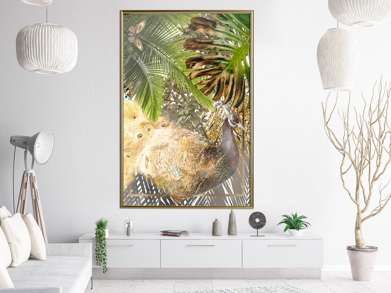 Poster - Fairy-Tale Peacock in the Jungle  - goud
