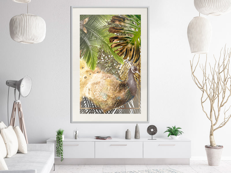 Poster - Fairy-Tale Peacock in the Jungle  - wit passepartout