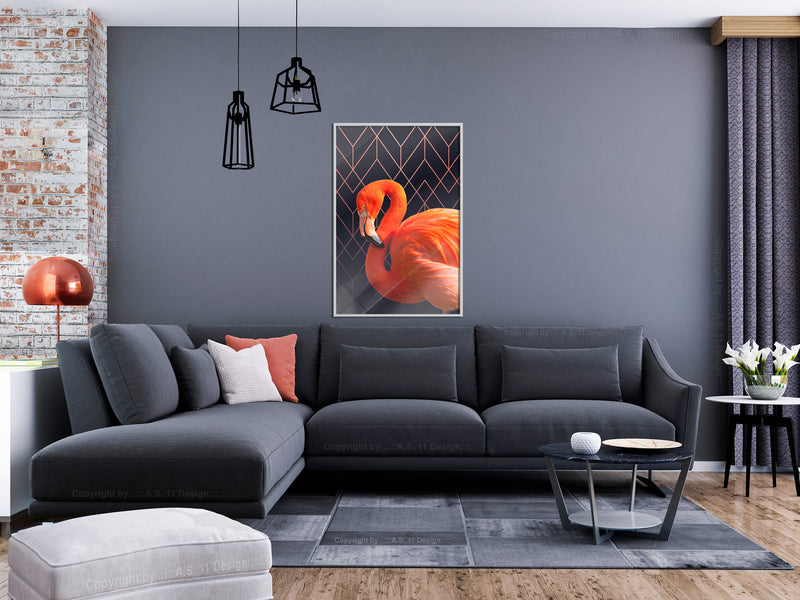 Poster - Orange Flamingo  - wit