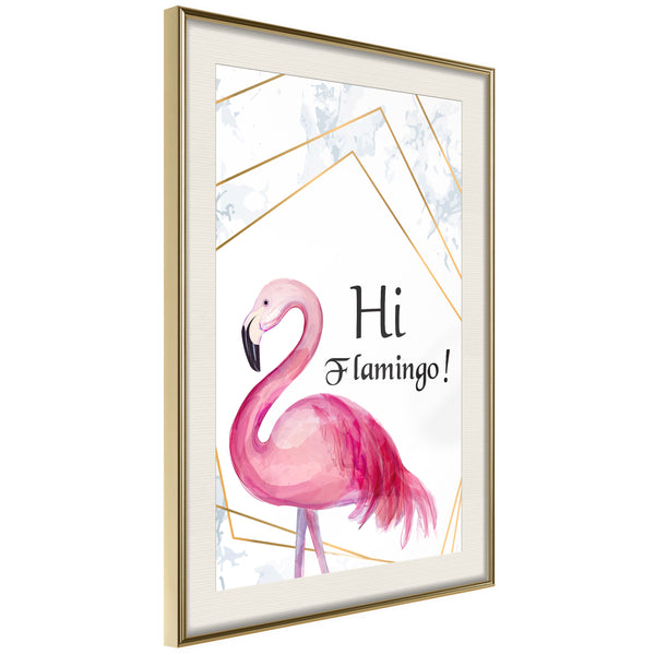 Poster - Pink Visitor  - goud passepartout