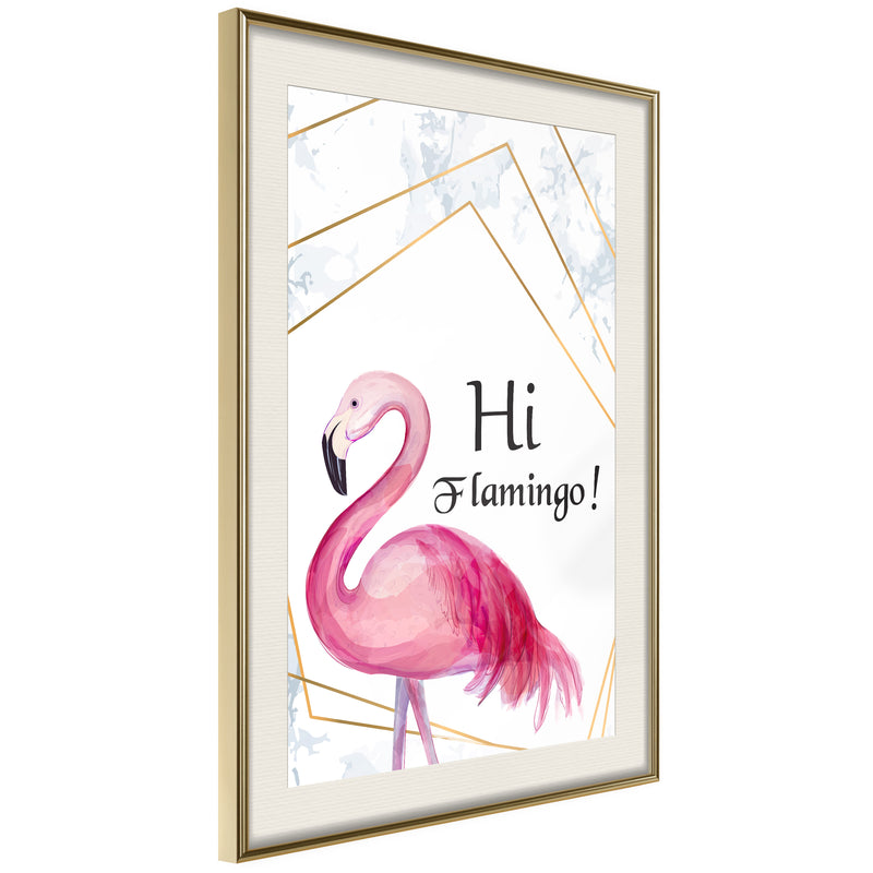 Poster - Pink Visitor  - goud passepartout