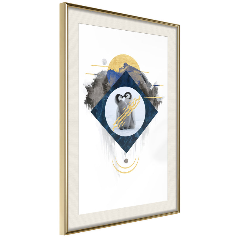 Poster - Little Penguins  - goud passepartout