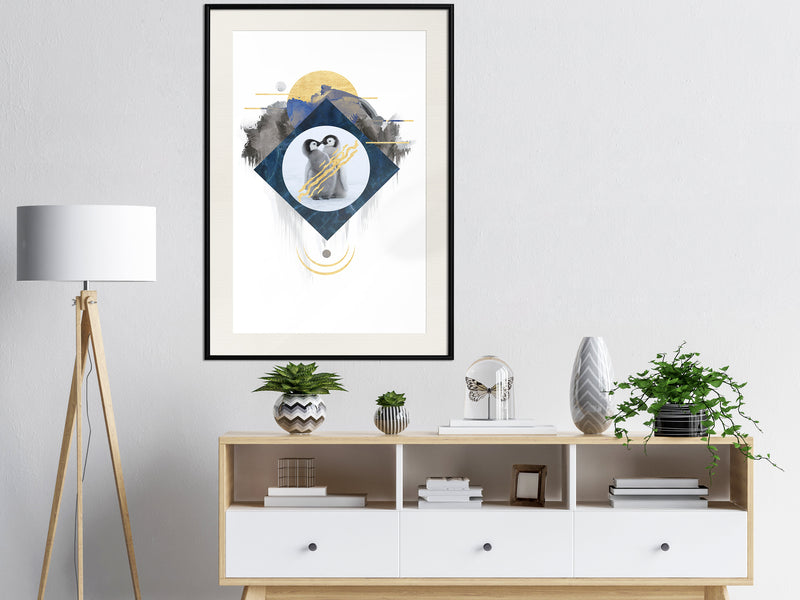 Poster - Little Penguins  - zwart passepartout