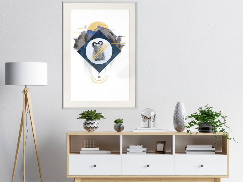 Poster - Little Penguins  - wit passepartout