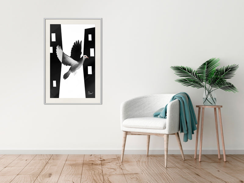 Poster - Caught in Flight  - wit passepartout