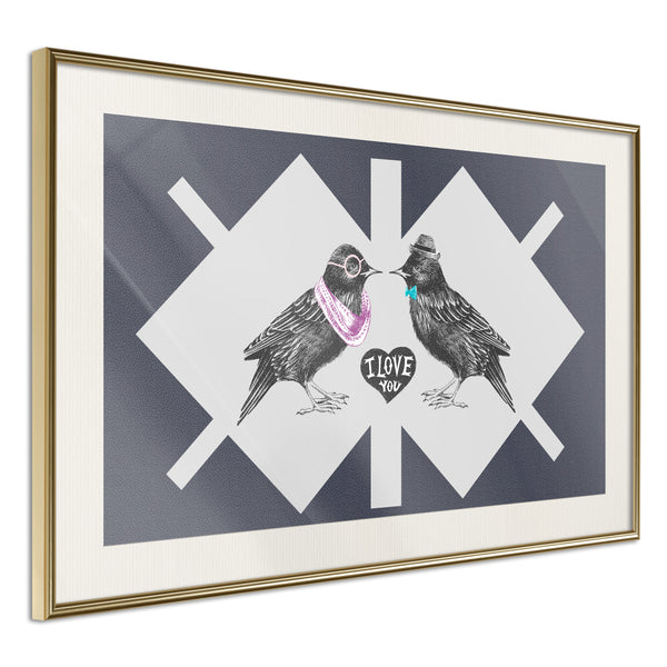 Poster - Bird Love  - goud passepartout