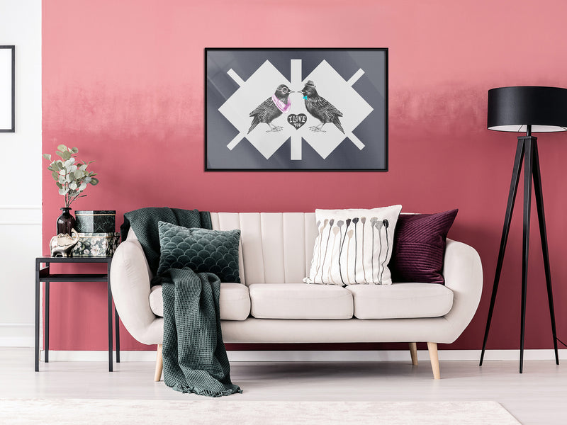 Poster - Bird Love  - zwart