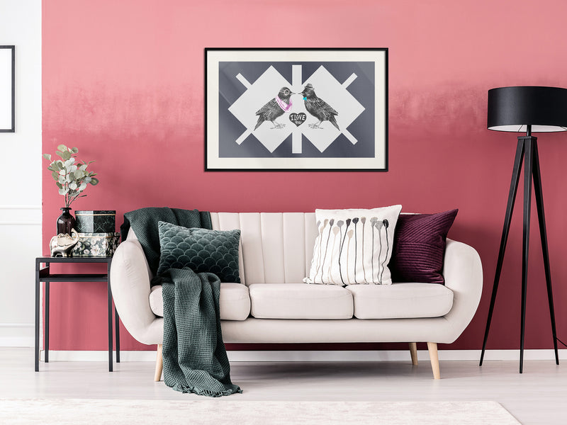 Poster - Bird Love  - zwart passepartout