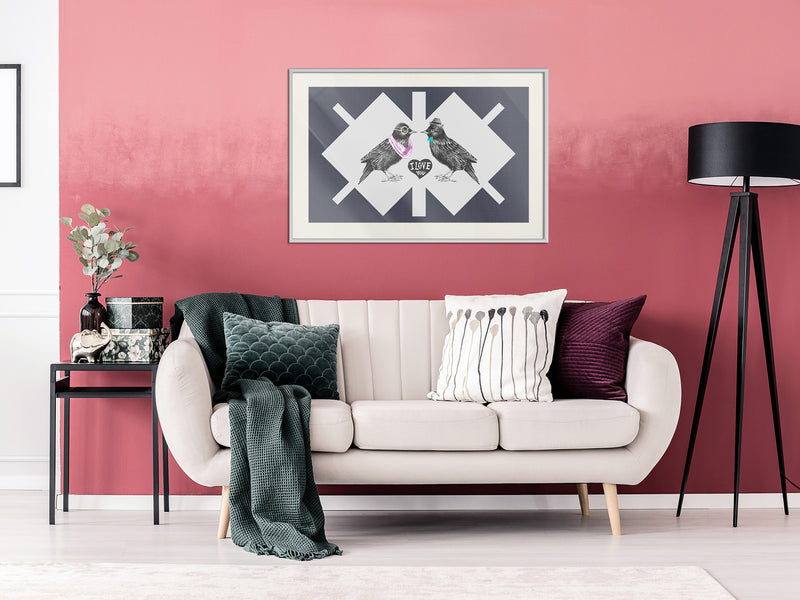 Poster - Bird Love  - wit passepartout