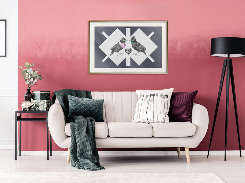 Poster - Bird Love  - goud passepartout