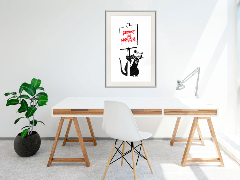 Poster - Banksy: Because Im Worthless  - wit passepartout