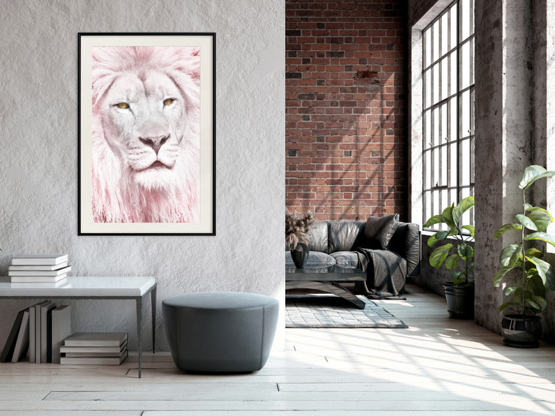 Poster - Dreamy Lion  - zwart passepartout