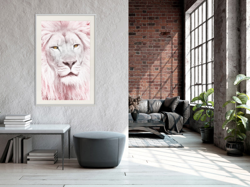 Poster - Dreamy Lion  - wit passepartout
