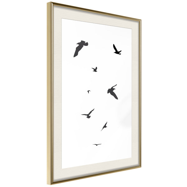 Poster - Birds  - goud passepartout
