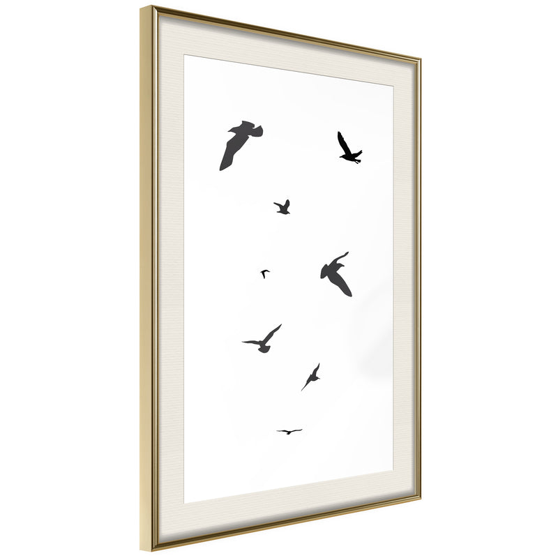 Poster - Birds  - goud passepartout