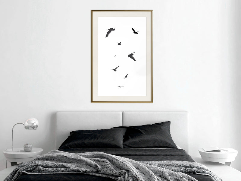 Poster - Birds  - goud passepartout