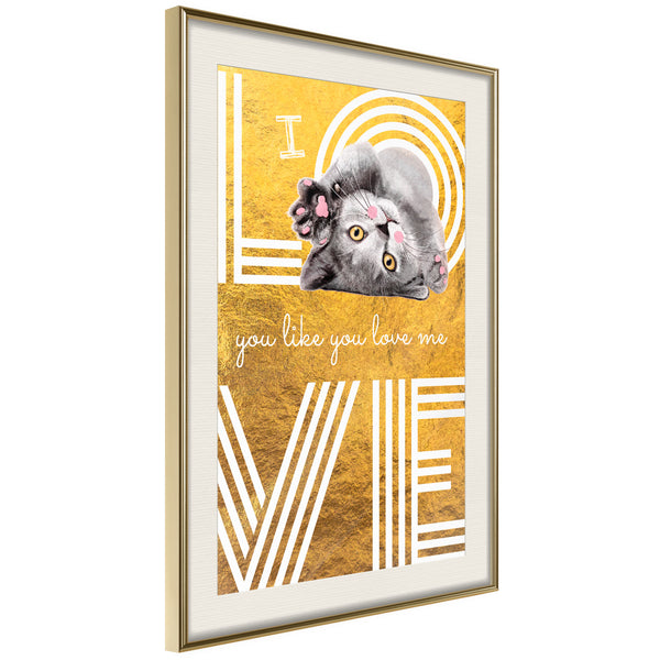 Poster - Cat Love  - goud passepartout