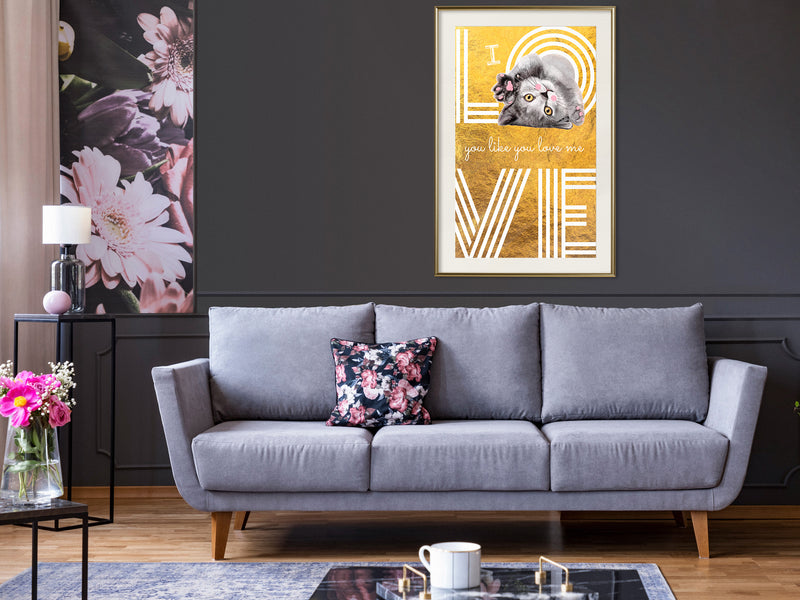 Poster - Cat Love  - goud passepartout