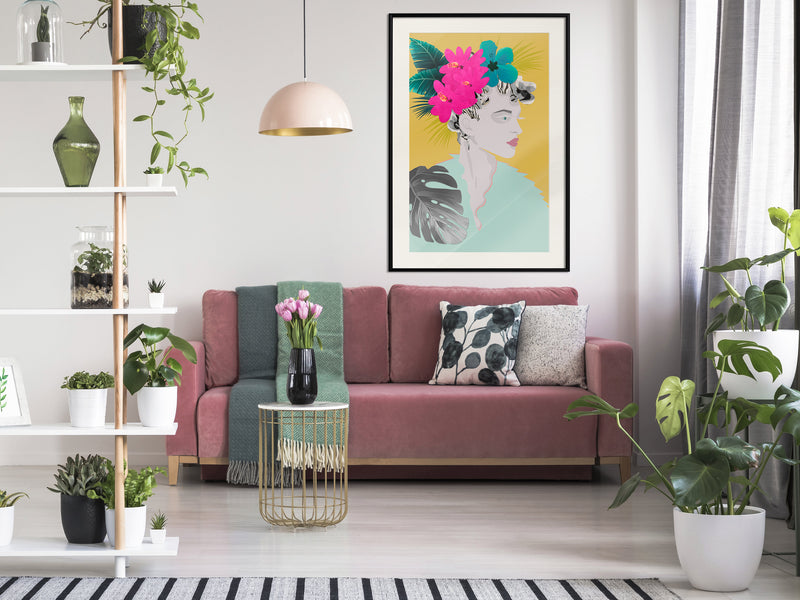 Poster - Crown of Flowers  - zwart passepartout