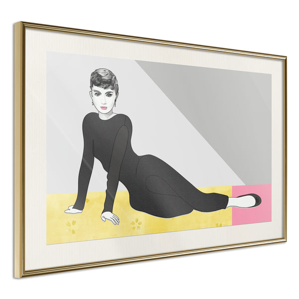 Poster - Elegant Audrey  - goud passepartout