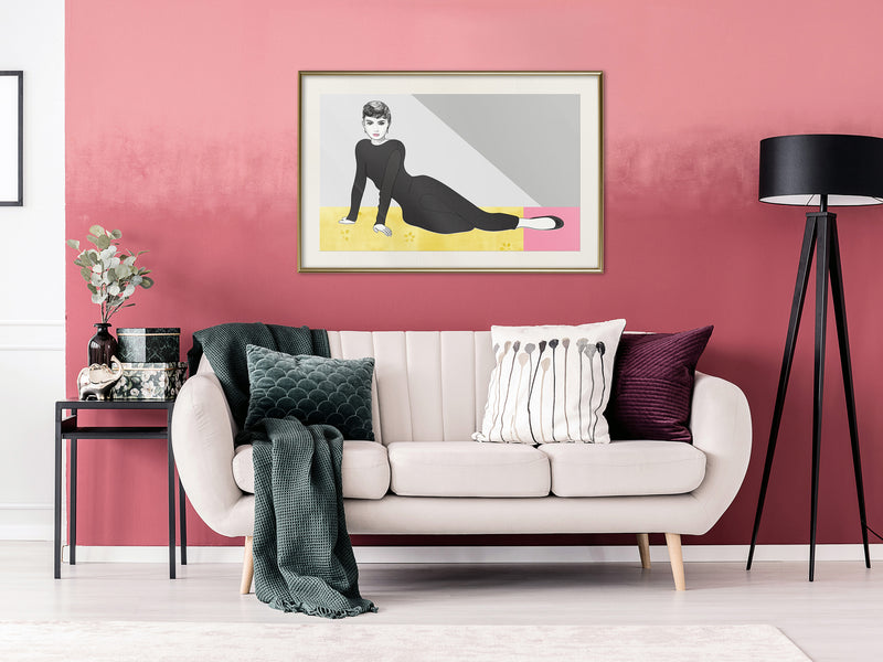 Poster - Elegant Audrey  - goud passepartout