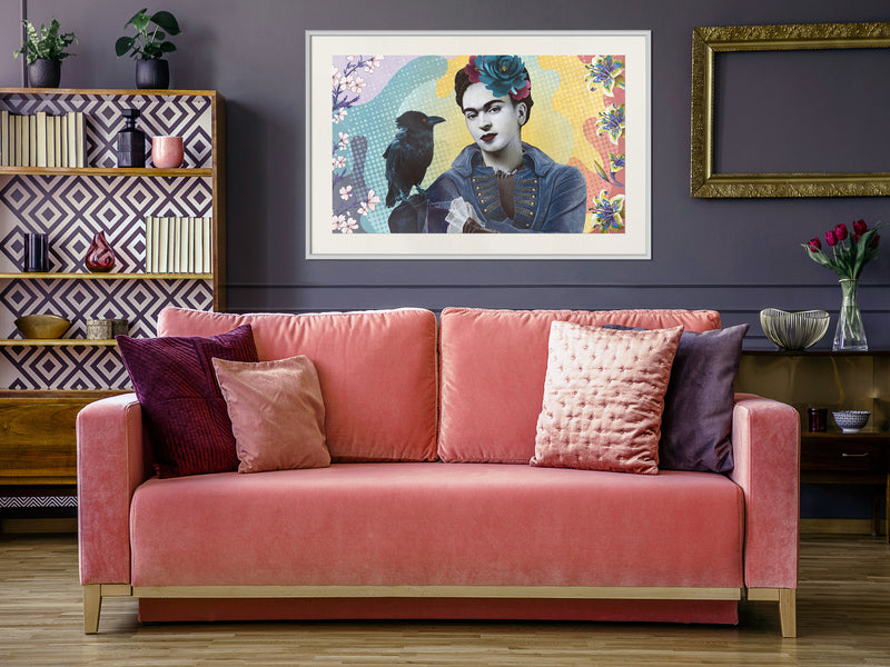 Poster - Frida with a Raven  - wit passepartout
