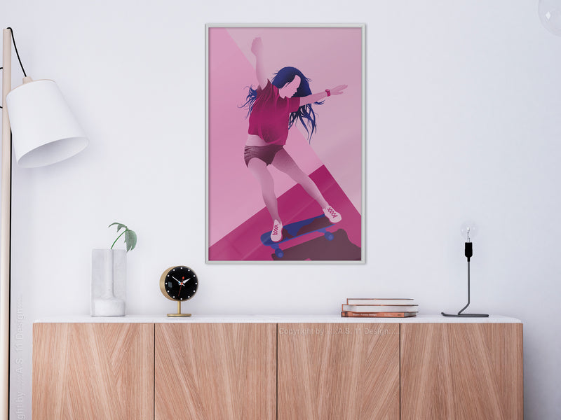 Poster - Girl on a Skateboard  - wit