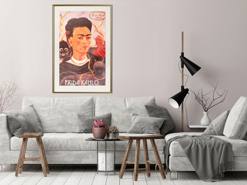 Poster - Frida Khalo  Self-Portrait  - goud passepartout