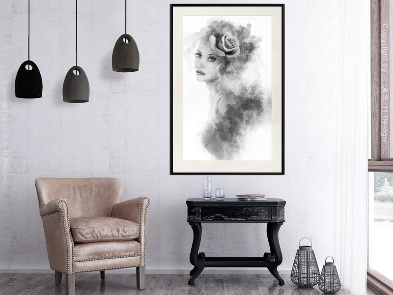 Poster - Mysterious Lady  - zwart passepartout