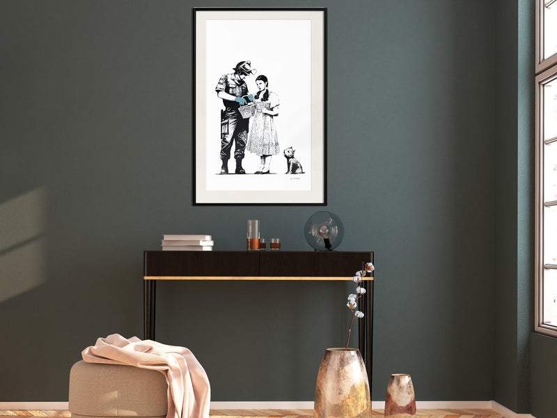 Poster - Banksy: Stop and Search   - zwart passepartout
