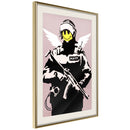 Poster - Banksy: Flying Copper  - goud passepartout