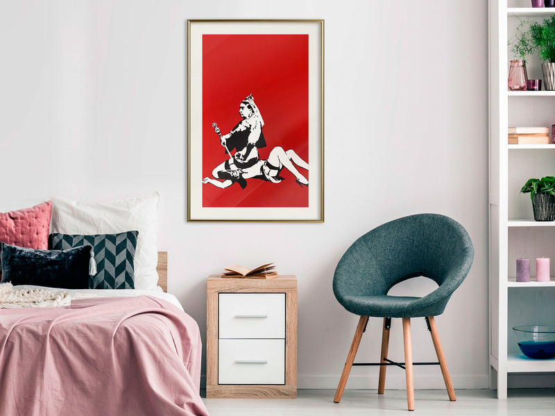 Poster - Banksy: Queen Victoria  - goud passepartout