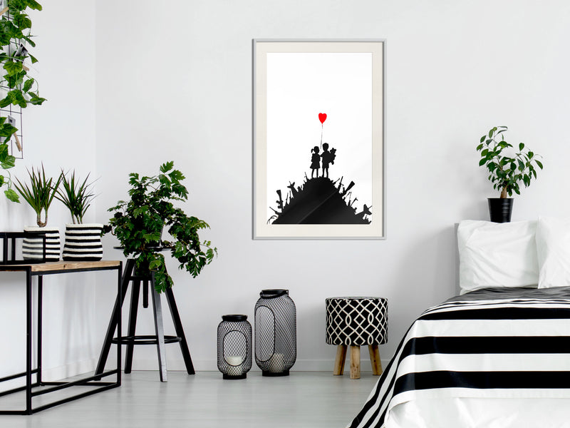 Poster - Banksy: Kids on Guns  - wit passepartout