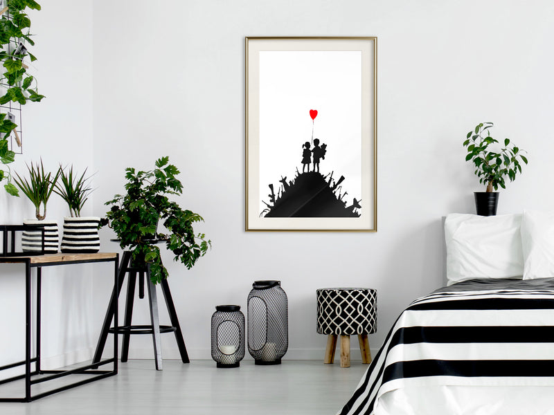 Poster - Banksy: Kids on Guns  - goud passepartout