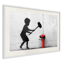 Poster - Banksy: Hammer Boy  - wit passepartout