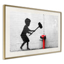Poster - Banksy: Hammer Boy  - goud passepartout