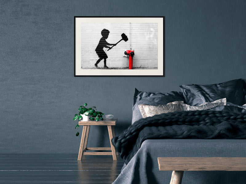 Poster - Banksy: Hammer Boy  - zwart passepartout