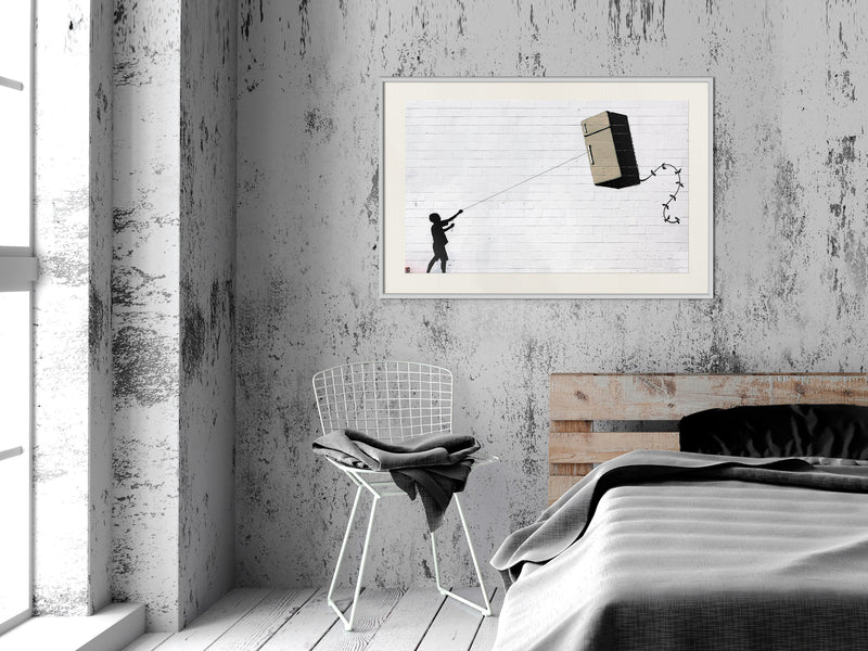 Poster - Banksy: Fridge Kite  - wit passepartout