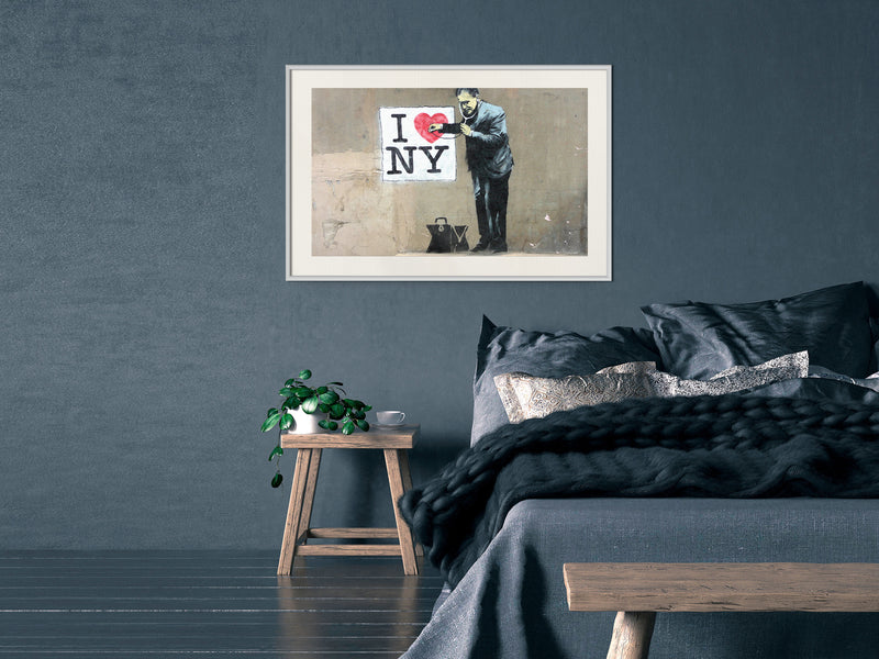 Poster - Banksy: I Heart NY  - wit passepartout