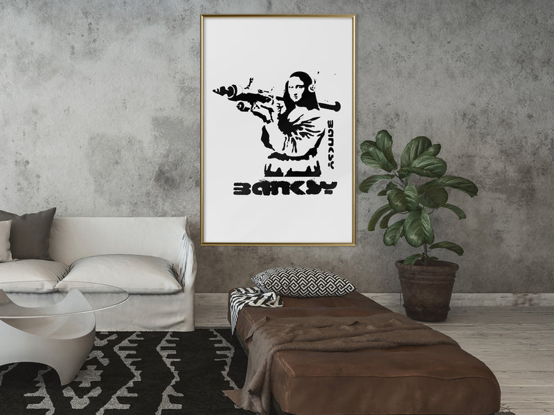 Poster - Banksy: Mona Lisa with Bazooka I  - goud