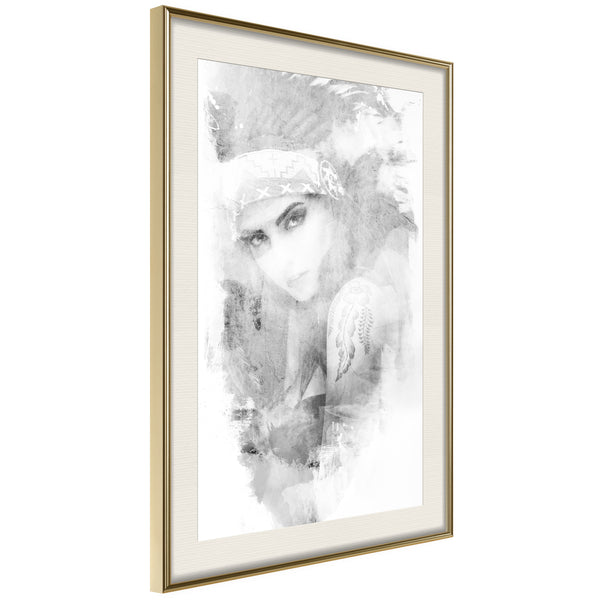 Poster - Mysterious Look (Grey)  - goud passepartout