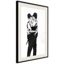 Poster - Banksy: Kissing Coppers I  - zwart passepartout