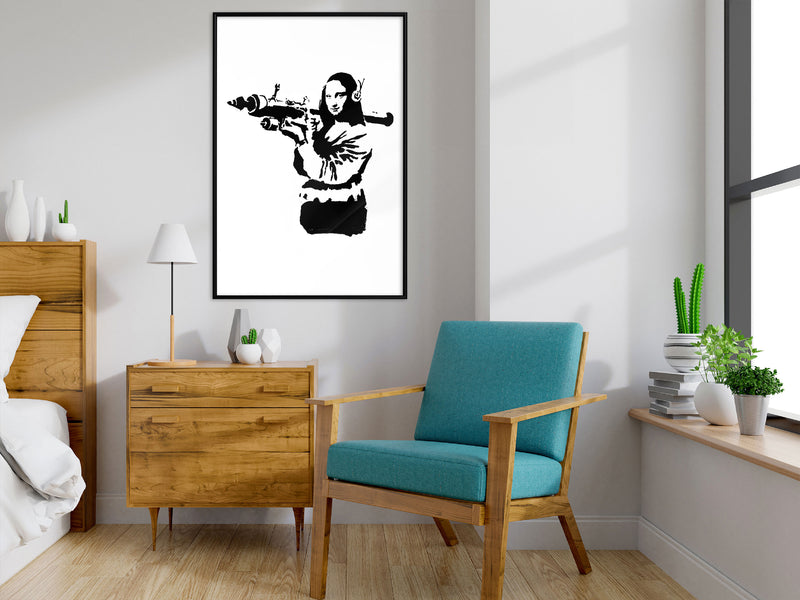 Poster - Banksy: Mona Lisa with Bazooka II  - zwart