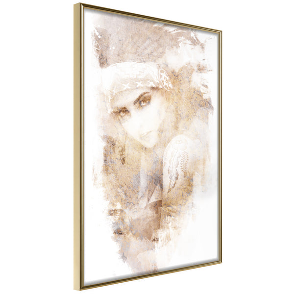 Poster - Mysterious Look (Beige)  - goud