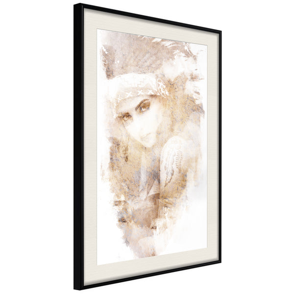 Poster - Mysterious Look (Beige)  - zwart passepartout