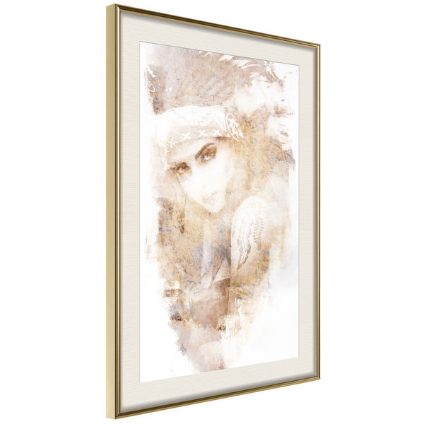 Poster - Mysterious Look (Beige)  - goud passepartout