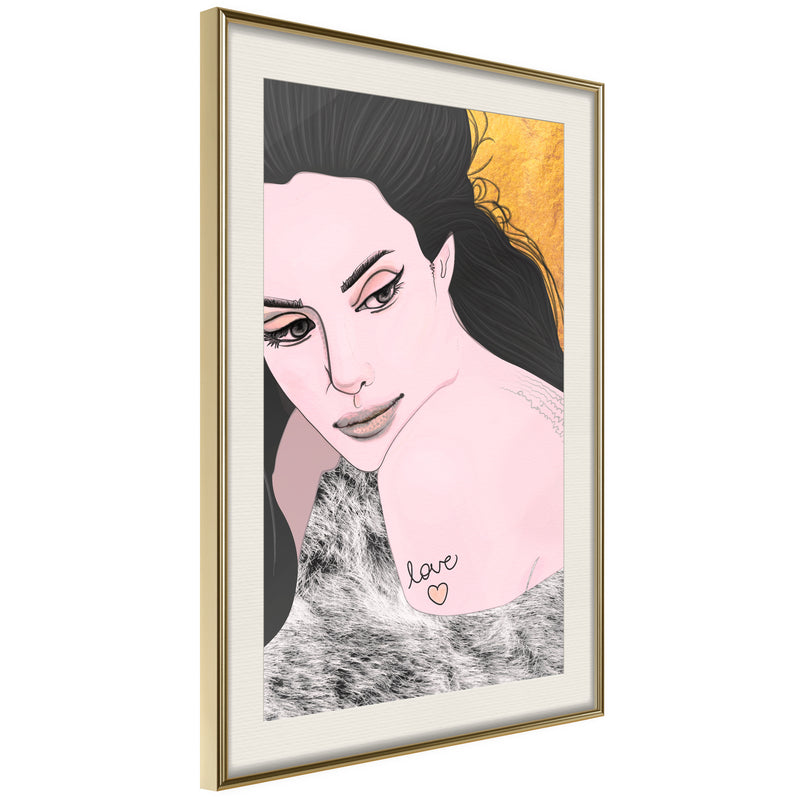 Poster - Love Tattoo  - goud passepartout
