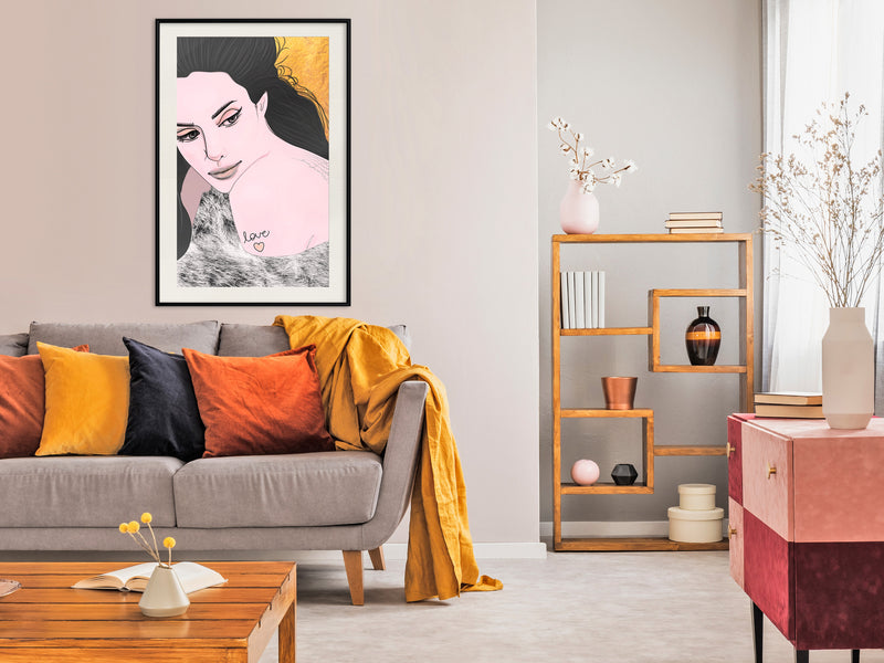Poster - Love Tattoo  - zwart passepartout